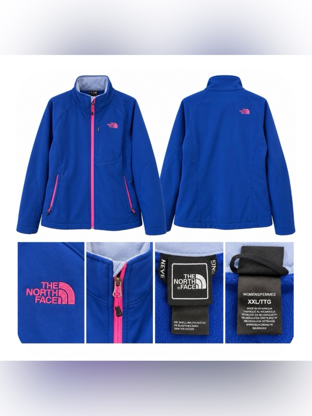 The North Face Women’s XXL Blue Pink Full Zip Softshell Fleece Jacket